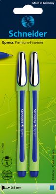 Schneider Premium-Fineliner Xpress blau, Blisterkarte mit 2 Stück