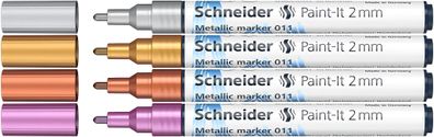 Schneider Metallicmarker 011 PI 2 mm Set 1 4er Etui, farbig sortiert