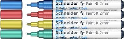 Schneider Metallicmarker 011 PI 2 mm Set 2 4er Etui, farbig sortiert