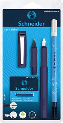 Schneider Füllerset Ceod Shiny pacific blue Corry + Tintenpatronen, Blister