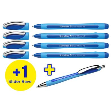 Schneider Etui 4x Kugelschreiber Memo + 1x Rave blau