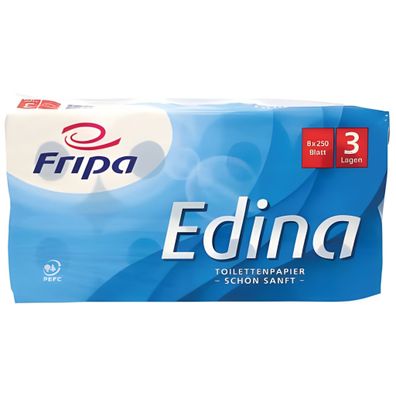FRIPA Toilettenpapier Edina 3-lagig, geprägt hochweiß, 8 Ro 250 Blatt