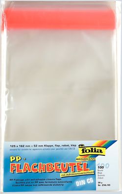 Flachbeutel PP 125x162x52 klar FOLIA 256/00 100St f. C6-Karte