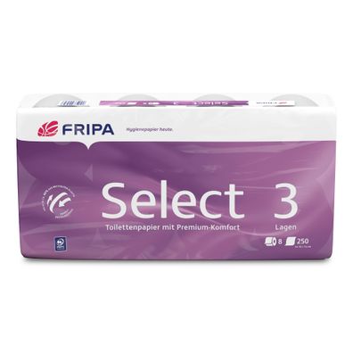 Fripa Toilettenpapier Select 3-lagig hochweiß 250 Bl./Rl. 8 Rl./Pack