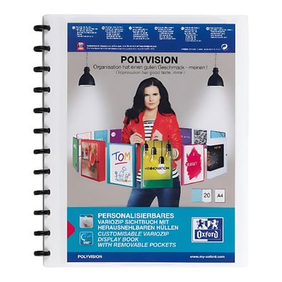 Ringmappe "polyvision" mit 20 PP-Hüllen 0,08 mm, Ring 19 mm, weiß