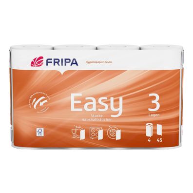 FRIPA Haushaltsrollen Easy 3-lagig, geprägt, hochweiß, 4 Rollen 45 Bl
