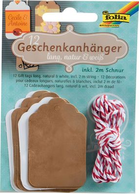 Geschenkanhänger NATUR&WEISS, lang in zwei Größen, inkl. 2m Schnurr