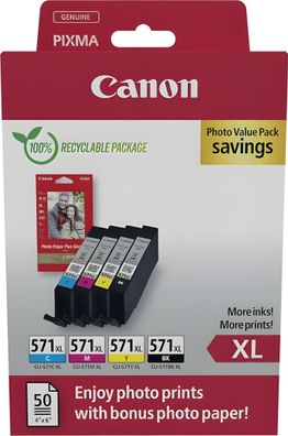 Tintenpatrone CLI-571XL BK/C/M/Y, für Canon Drucker, 4 x 11 ml, farbig
