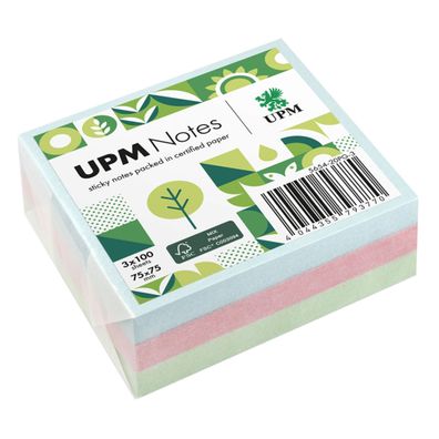 Haftnotiz, 75 x 75 mm, Pastell Mix 100 Blatt/Block, 3 Blöcke,