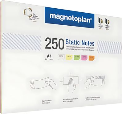 Notes Static, DIN A4, 250 Stück, weiß, gelb, grün rosa, orange