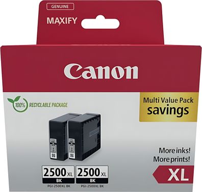 Tintenpatrone 2 x PGI-2500XLBK f Canon Drucker, ca. 2500 Seit schwarz