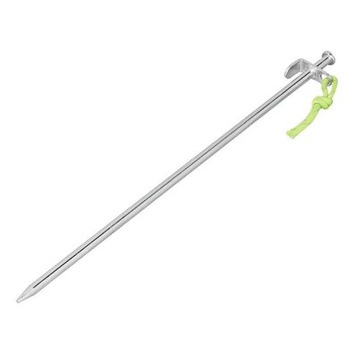 Zelthering 40 cm aus verzinktem Stahl mit L-Haken und fluoreszierender Abspannleine