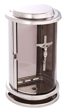 Halbrunde Grablampe aus Edelstahl Grablaterne Grablicht Grableuchte Grabschmuck