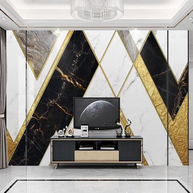 Moderne Goldene Geometrische Marmor Fototapete - Luxus Wohnzimmer 10228