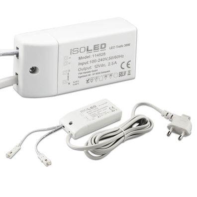 ISOLED LED Trafo MiniAMP 12V/DC 0-30W 200cm Kabel mit Flachstecker sekundär 2 femal