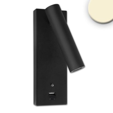 ISOLED LED Leseleuchte 3W schwarz mit USB-A und USB-C Ladebuchse warmweiß 3 Stufen