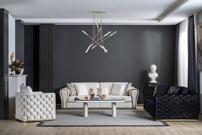 Wohnzimmer Sitzgruppe Luxus Dreisitzer Sessel Designer Weißes Set 3tlg