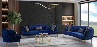 Moderne Blaue Chesterfield Couchgarnitur Polstermöbel 4-Sitzer Sessel