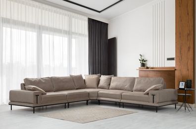 Modernes Beiges Ecksofa Designer L-Form Wohnlandschaft Eckcouch Möbel