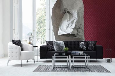 Schwarz-Weiße Chesterfield Sofagarnitur Wohnzimmer 3-Sitzer Sessel 2tlg