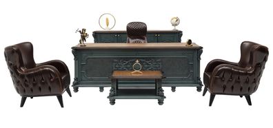 Designer Büromöbel Set Arbeitstisch Kommode Chesterfield Sitzgruppe 5tlg