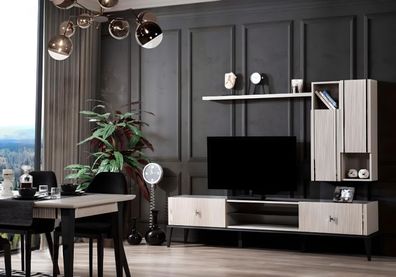 Stilvoller Wohnzimmer Wandschrank Designer Weißes Lowboard Hängeregal