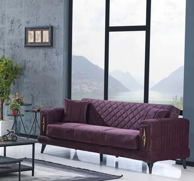Design Lila Sofa 3 Sitzer Wohnzimmer Textil Polstermöbel Modern Dreisitzer Sofa