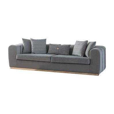 Graue Designer Textil Sofas 4-Sitzer Wohnzimmer Sitzgarnitur Holzgestell
