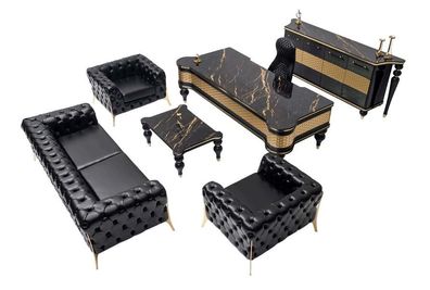 6tlg. Bürogarnitur Barock Tisch Klassische Komplettbüro Chesterfield Sitzgruppe