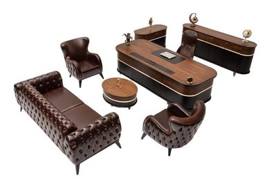 Luxus Büromöbel Arbeitstisch Hochwertig Kommode Sitzgruppe 7tlg. Homeofficeset