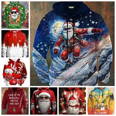 Sweatshirt Herren Weihnachten Pullover Heiligabend Fun Santa Weihnachtsmann Hoodie