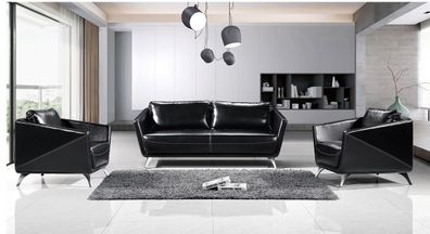 Sofagarnitur 3 + 1 + 1 Sitzer Ledersofa Couch Wohnlandschaft Garnitur Design Modern