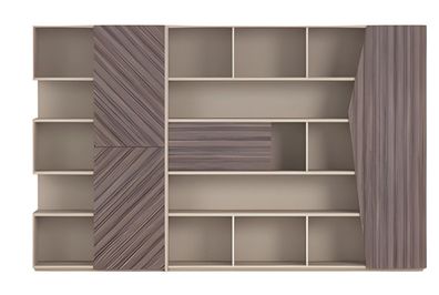 Regalsystem Modern Beige Braun Holzoptik Offenes Design Schubladen Bürochrank