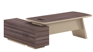 Schreibtisch Modern Beige Braun Holzoptik Mit Ablagefläche und Steckdose