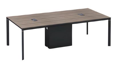 Konferenztisch Modern Holzoptik Schwarz mit Kabelmanagement Besprechungstisch