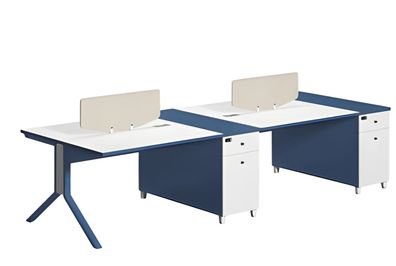Bürotisch Doppelarbeitsplatz Blau Weiß mit Trennwand Modernes Design für Büro
