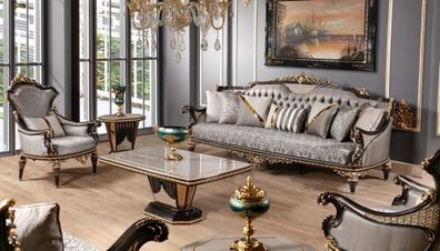 Chesterfield Sofagarnitur 3 + 1 Sitzer Couchtisch Sofagarnitur 3tlg Grau