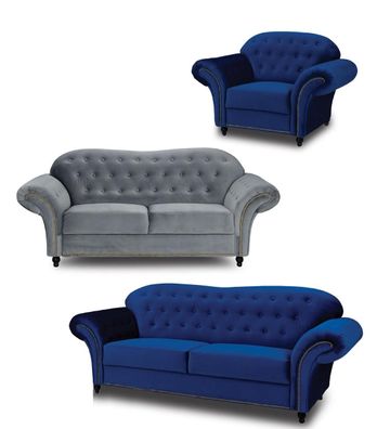 Chesterfield Sofagarnitur Couch Polster Möbel 3 + 2 + 1 Samt Stoff Couchen