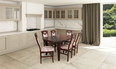Klassische Esszimmer Garnitur Holztisch mit 6 Stühlen Stuhl Design Tisch Tische