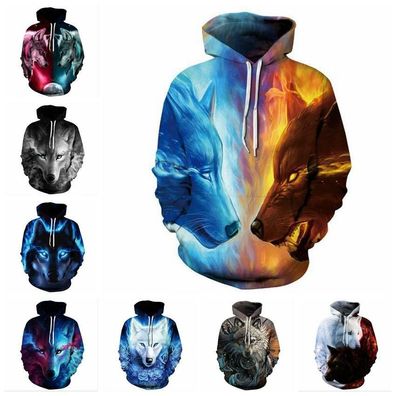 Herren Damen Wolf Kapuzenpullover Hoodie Sweatshirts Pullover Pulli Sweatjacke