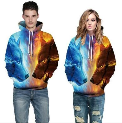 Herren Damen Wolf Kapuzenpullover Pullover Pulli Sweatjacke Hoodie Sweatshirts