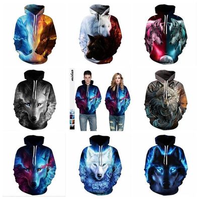 Herren Damen Wolf Kapuzenpullover Hoodie Sweatshirts Pullover Pulli Sweatjacke