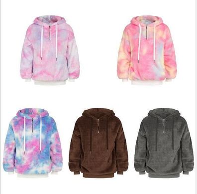 Winter Damen Vlies Hoodie Kapuzen Sweatshirt Reibverschluss Pullover Pulli Sweat