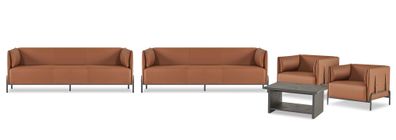 Braune Kunstleder Arbeitszimmer Designer 2x Dreisitzer Couchtisch Sessel