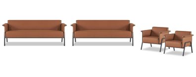 Braune Kunstleder Arbeitszimmer Möbel 2x Polster Derisitzer Lehnsessel