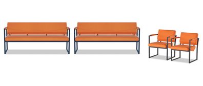 Orange-Schwarze Arbeitszimmer Sitzmöbel Kunstleder Bänke 2x Lehnsessel