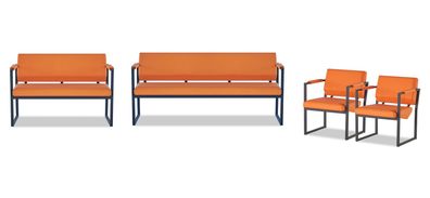 Orange Kunstleder Arbeitszimmer Möbel 3-Sitzer Zweisitzer 2x Sessel