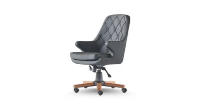 Schwarz Bürostuhl Chesterfield Klassisch Leder Holz Arbeitszimmer Büro