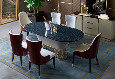 Luxus Designer Edelstahl Metall Esstisch Tische Wohn Zimmer Marmor Design Tische