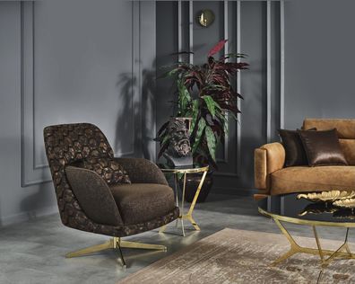 Sessel Ohrensessel Cocktailsessel Stoff Wohnzimmer Polyester Braun